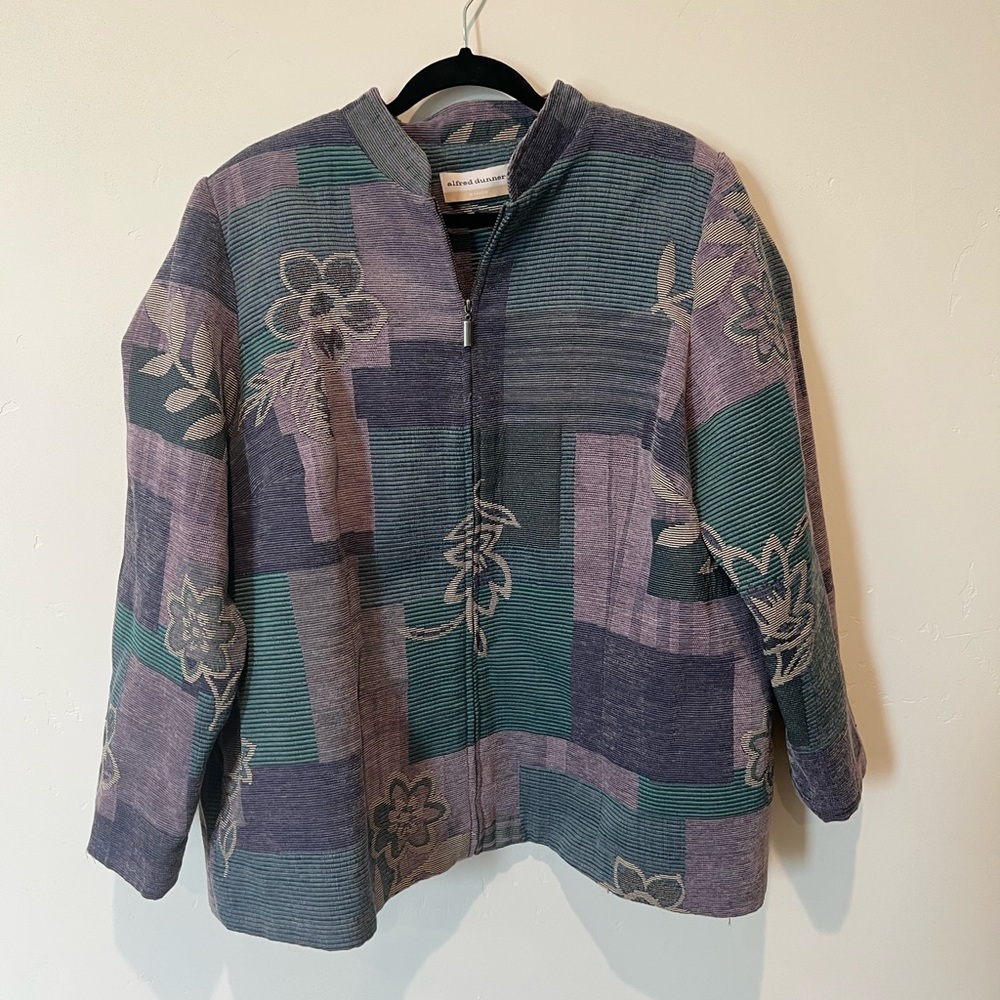 Alfred Dunner Patchwork Cotton Floral Women's Jacket Plus Size 20W Coastal